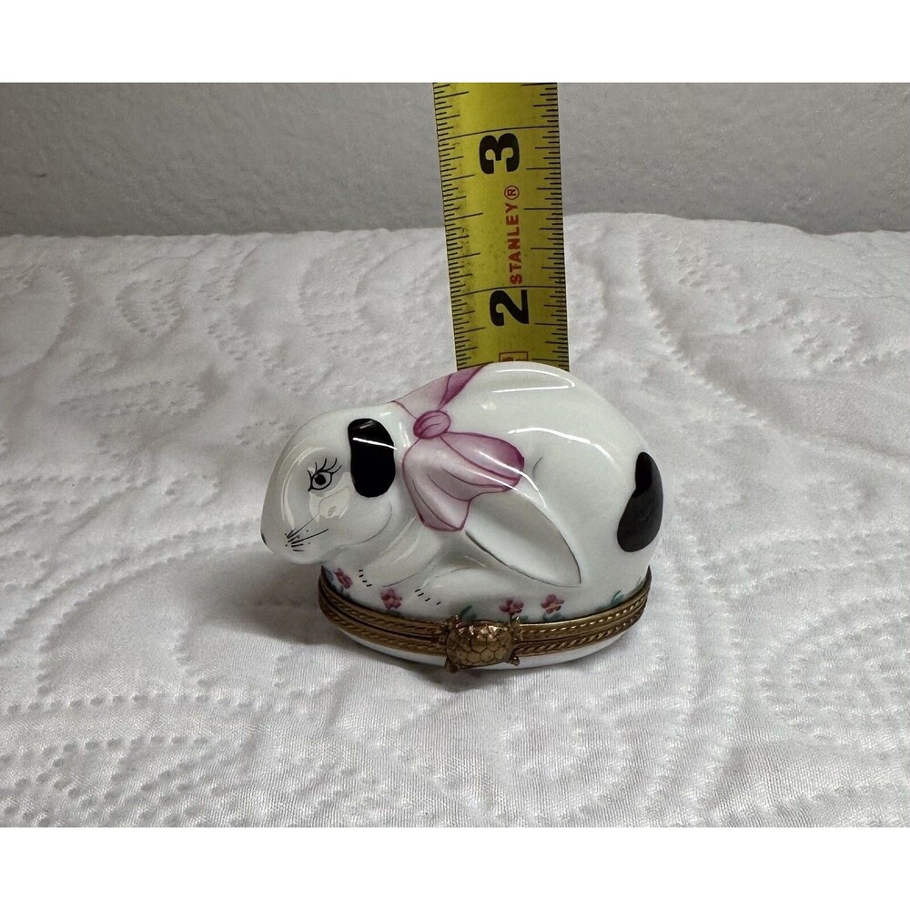Limoges Rabbit Porcelain & Blue Egg Trinket Brass Hinged Boxes France - Picture 11 of 16